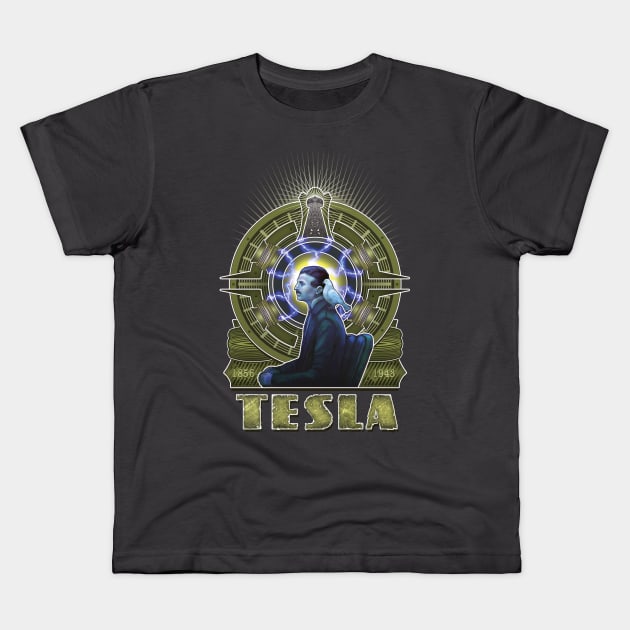 Nikola Tesla Kids T-Shirt by Artofkaa